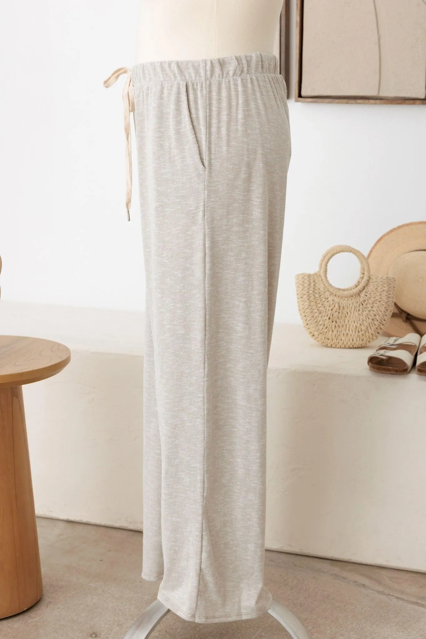 Plus Size Ribbed Self Tie Pants