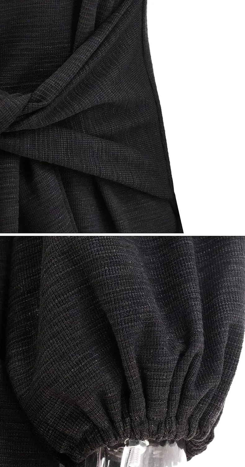 R.Vivimos Women's Autumn Winter Cotton Long Sleeves Elegant Knitted Bodycon Tie Waist Sweater Pencil Dress
