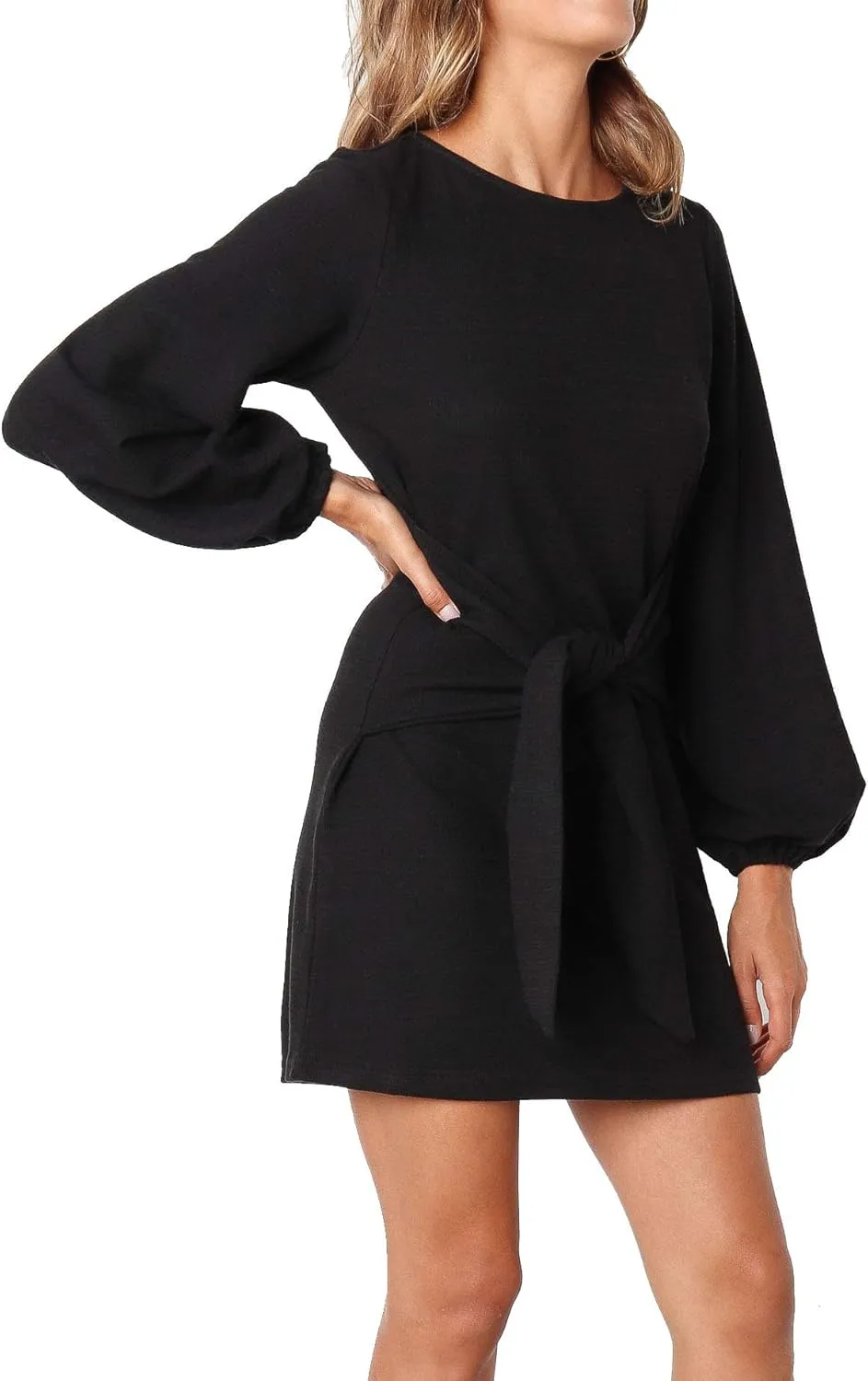 R.Vivimos Women's Autumn Winter Cotton Long Sleeves Elegant Knitted Bodycon Tie Waist Sweater Pencil Dress