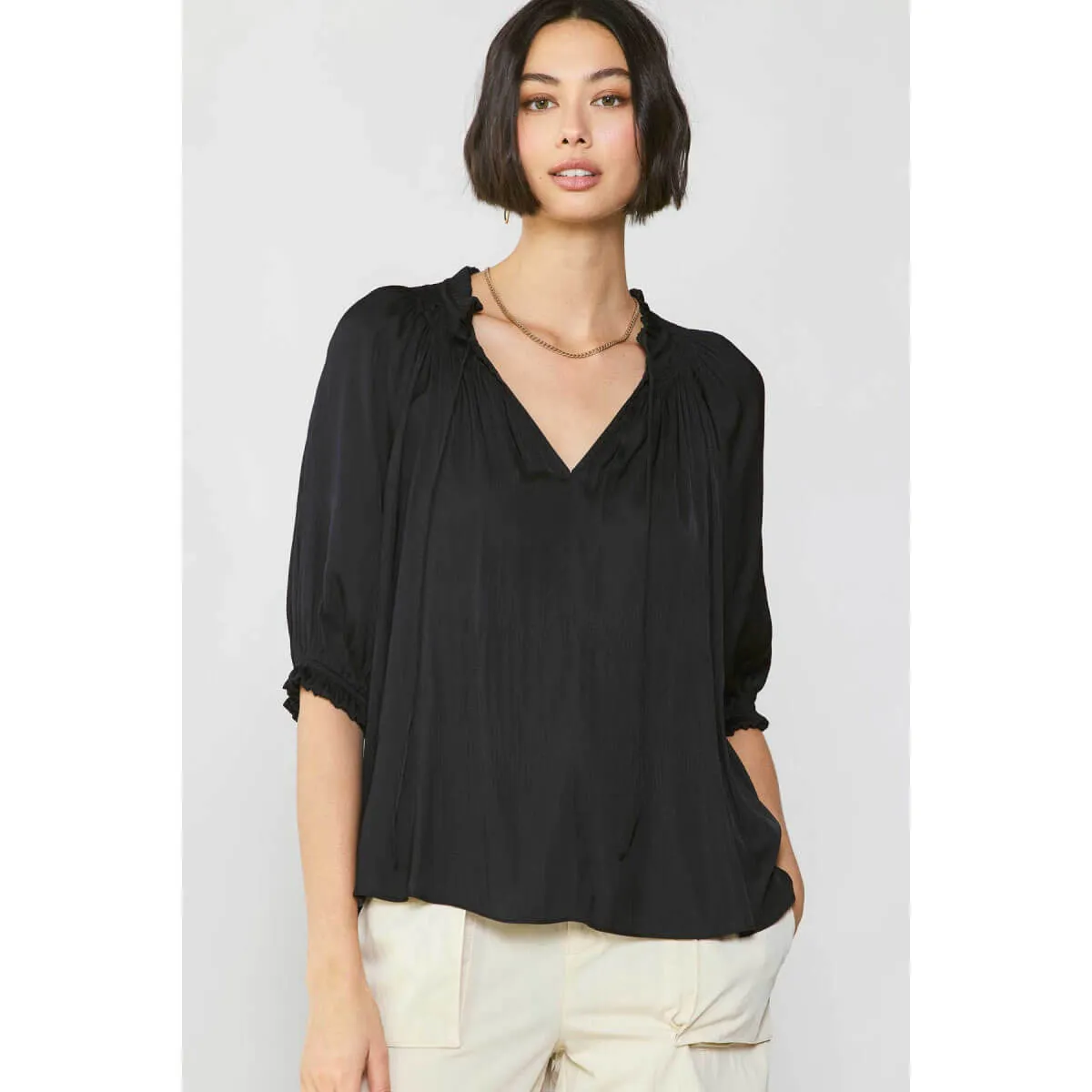 Short Sleeve Tie Front Top