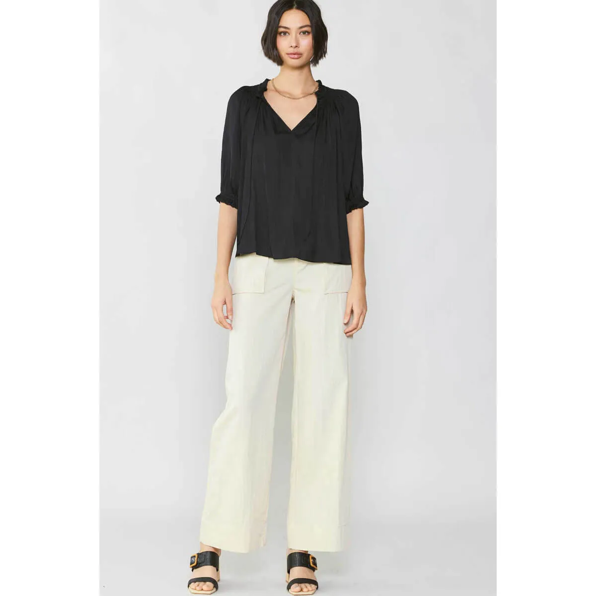 Short Sleeve Tie Front Top