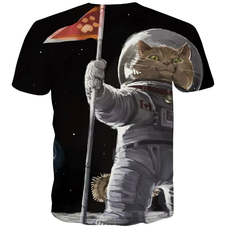 Space T-shirt Men Universe T-shirts Graphic Earth Tshirts Cool Galaxy T shirts Funny Cat Tshirt Anime