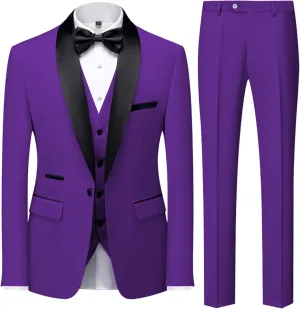 UNINUKOO Mens 3 Piece Suit Slim Fit Dress Tux Suits for Men Solid Color Wedding Classic Tuxedo Set