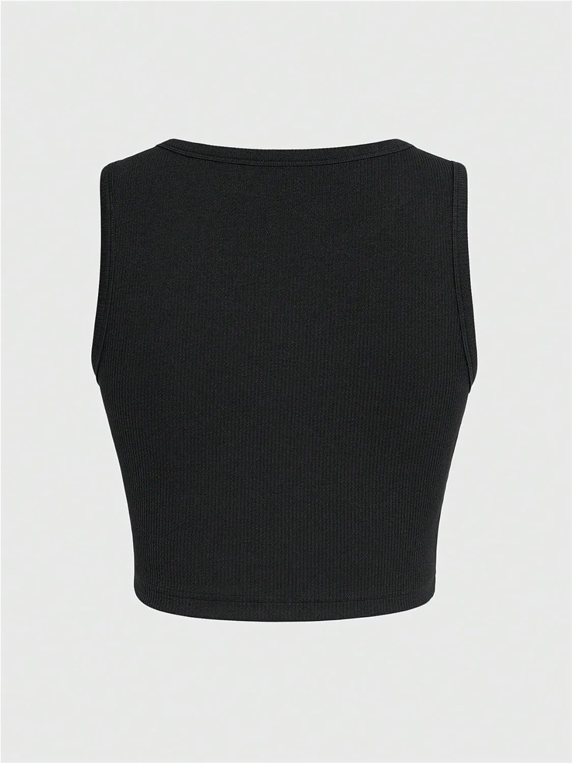 WDIRARA Women's Letter Print Graphic Round Neck Sleeveless Rib Knit Crop Tank Top