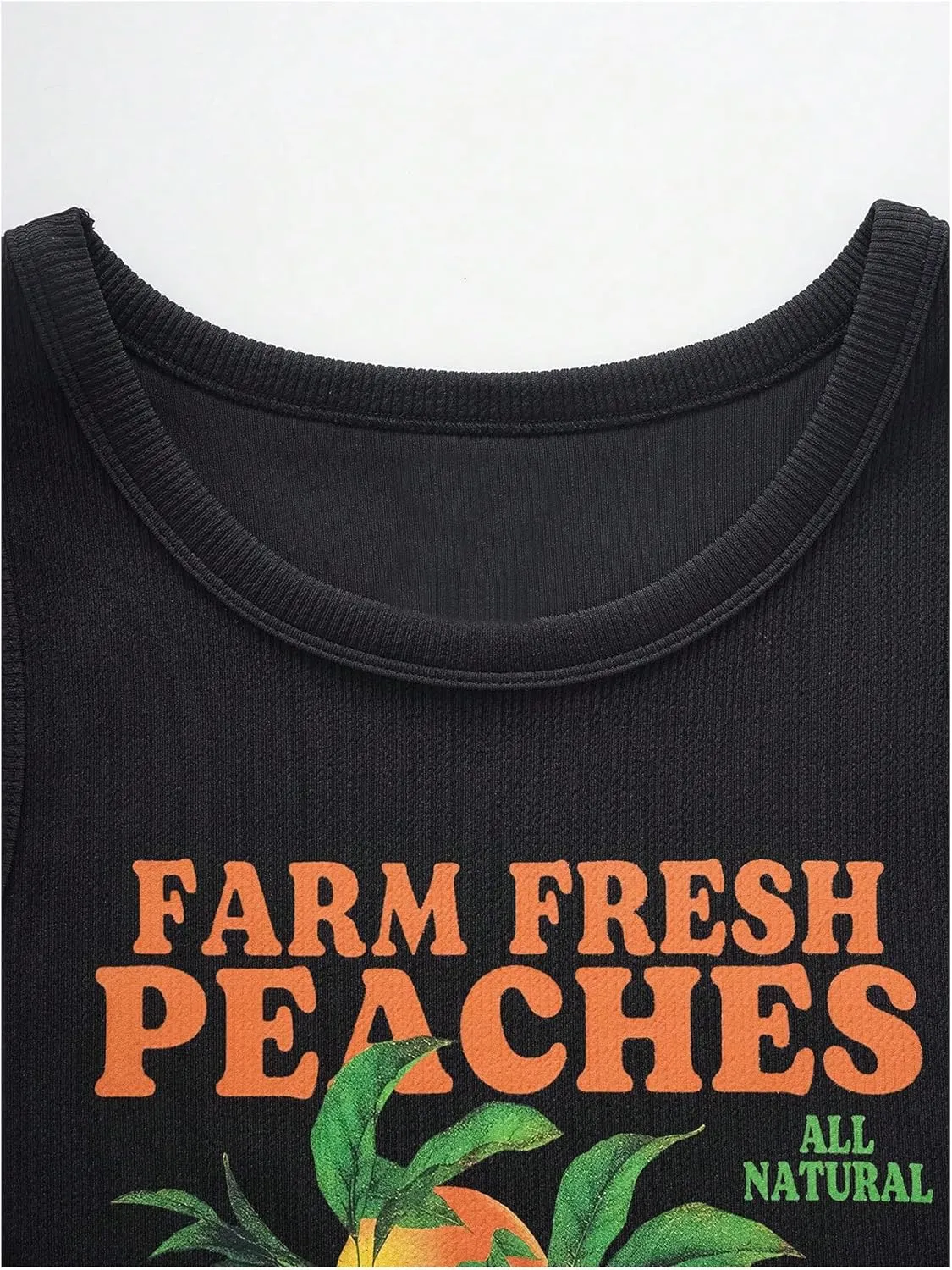 WDIRARA Women's Letter Print Graphic Round Neck Sleeveless Rib Knit Crop Tank Top