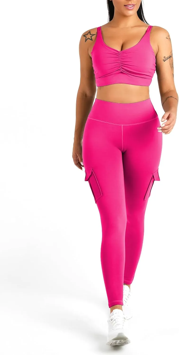 Women's Cargo Yoga Leggings with 4 Pockets High Waisted Tummy Control Stretch Workout Pants Gym Tights