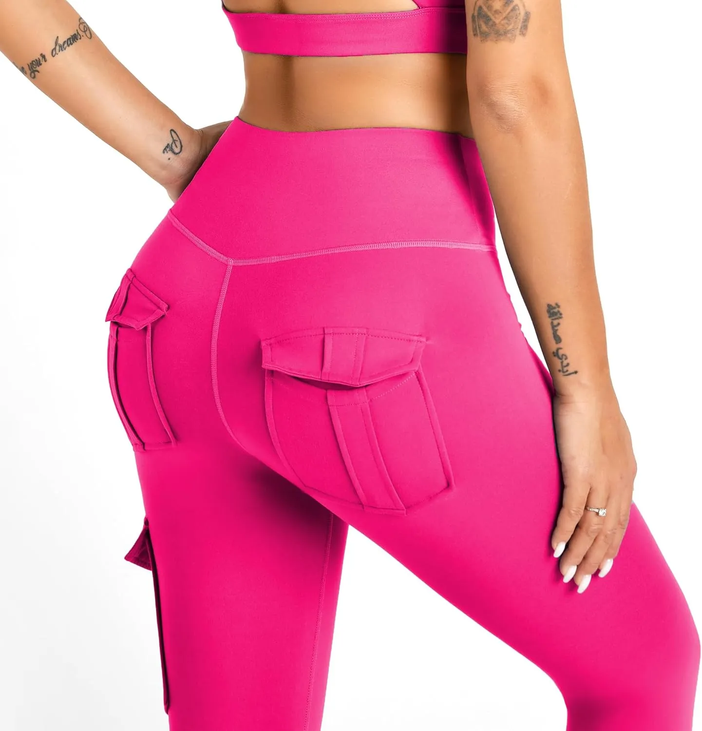 Women's Cargo Yoga Leggings with 4 Pockets High Waisted Tummy Control Stretch Workout Pants Gym Tights