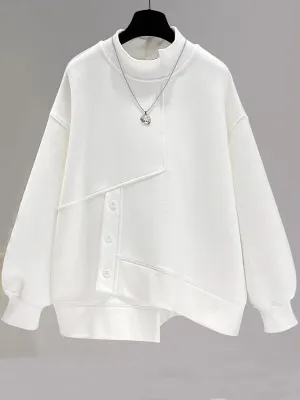 Women's Irregular Loose Hoodie with Half High Collar - SF1572