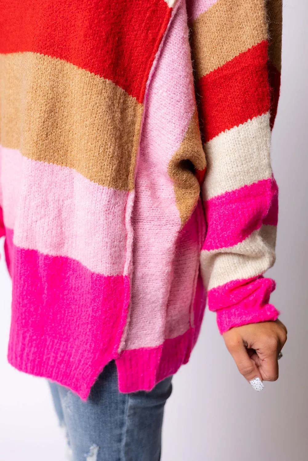 Women's Multicolor Stripes Dolman Sleeve Sweater