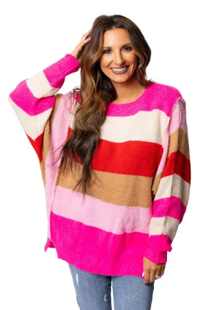 Women's Multicolor Stripes Dolman Sleeve Sweater