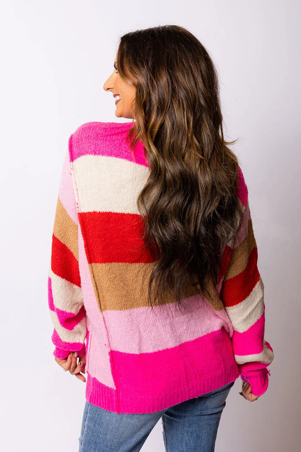 Women's Multicolor Stripes Dolman Sleeve Sweater