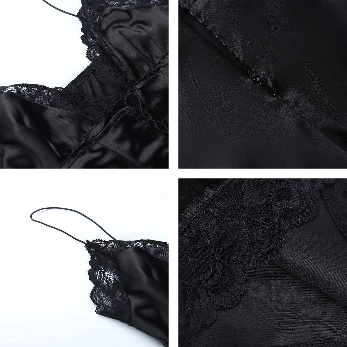 Women's V-Neck Lace Trim Sleeveless Split Hem Bodycon Mini Dress Lace-up Club Party Dress