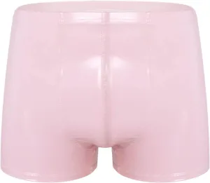 YiZYiF Men's PVC Leather Swim Trunk Boxer Briefs Colorblock Shorts Gay Stage Clubwear Underwear