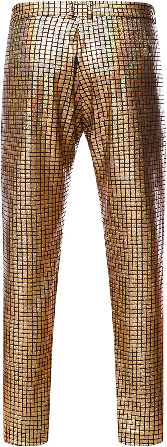 ZEROYAA Men's Metallic Shiny Suits Disco Sequin Blazer and Pants 2 Piece Sets for Party Prom
